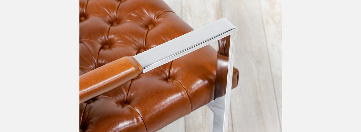 Milo Baughman Cognac Leather & Chrome Lounge Chairs for Thayer Coggin