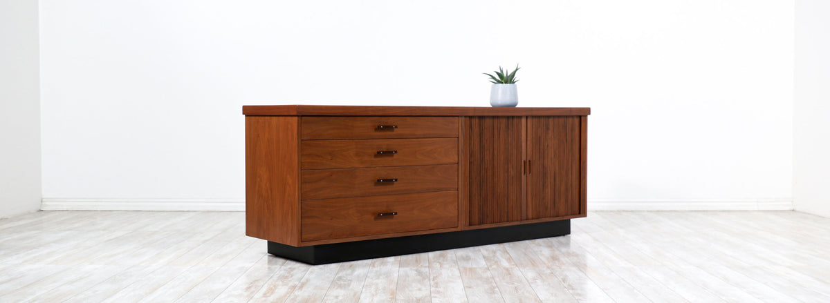 Glenn of California Tambour-Door Credenza with Black Formica Top