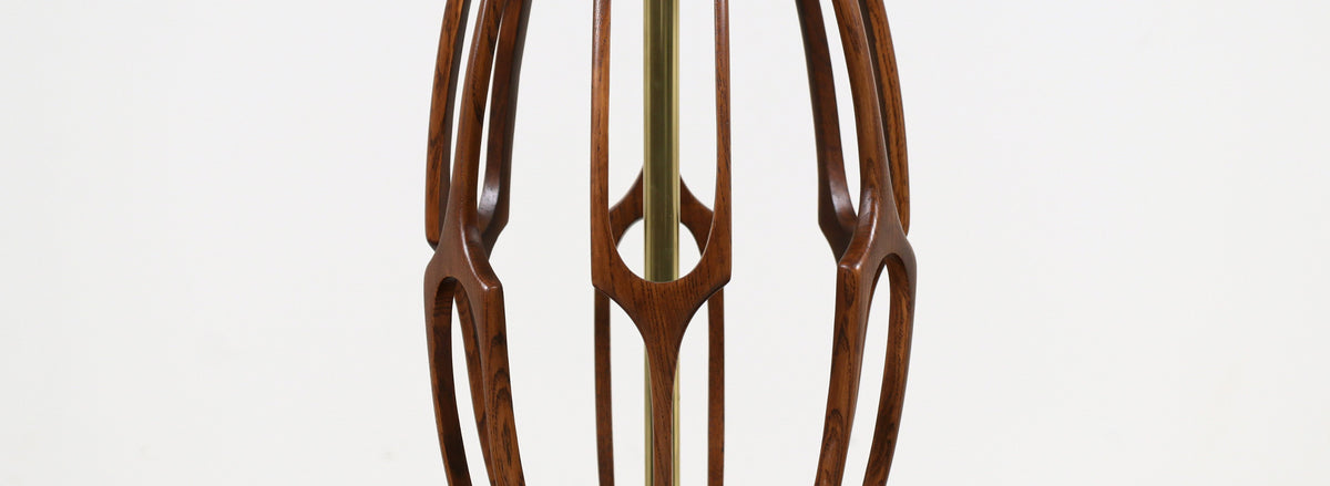 Mid-Century Modern Sculpted Walnut with Brass Accent Table Lamp
