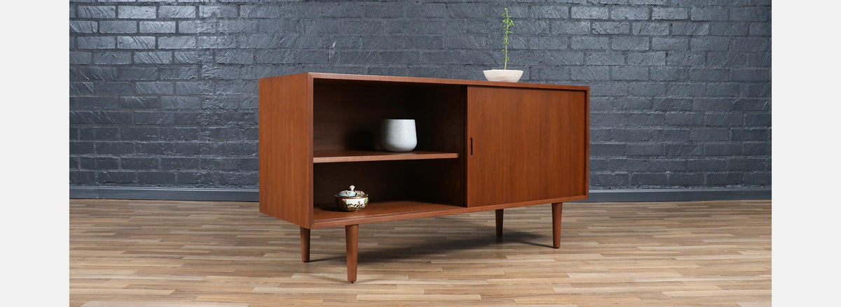 Custom Made Walnut Credenza w/ Sliding Doors by Danish Modern LA