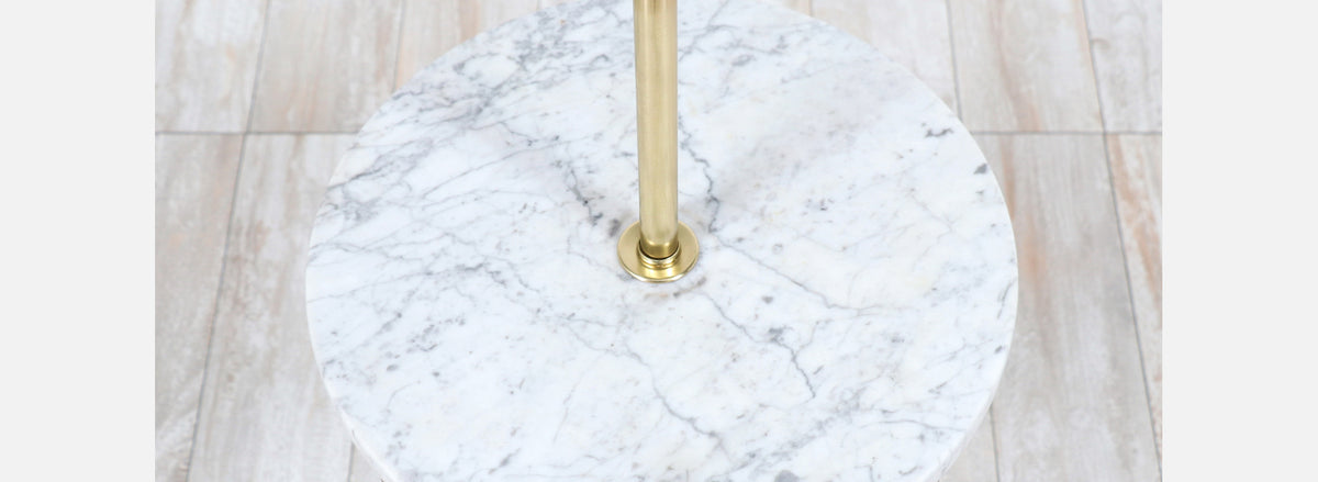 Mid-Century Modern Walnut Floor Lamp with Marble Side Table