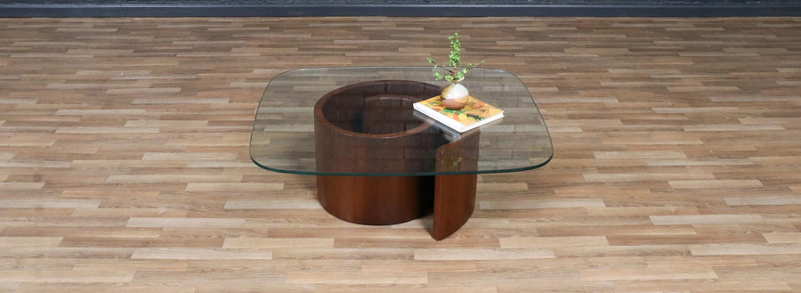Vladimir Kagan “Snail” Walnut & Glass Coffee Table for Selig