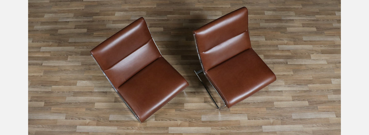 Poul Norreklit Cognac Leather & Steel Cantilever Lounge Chairs