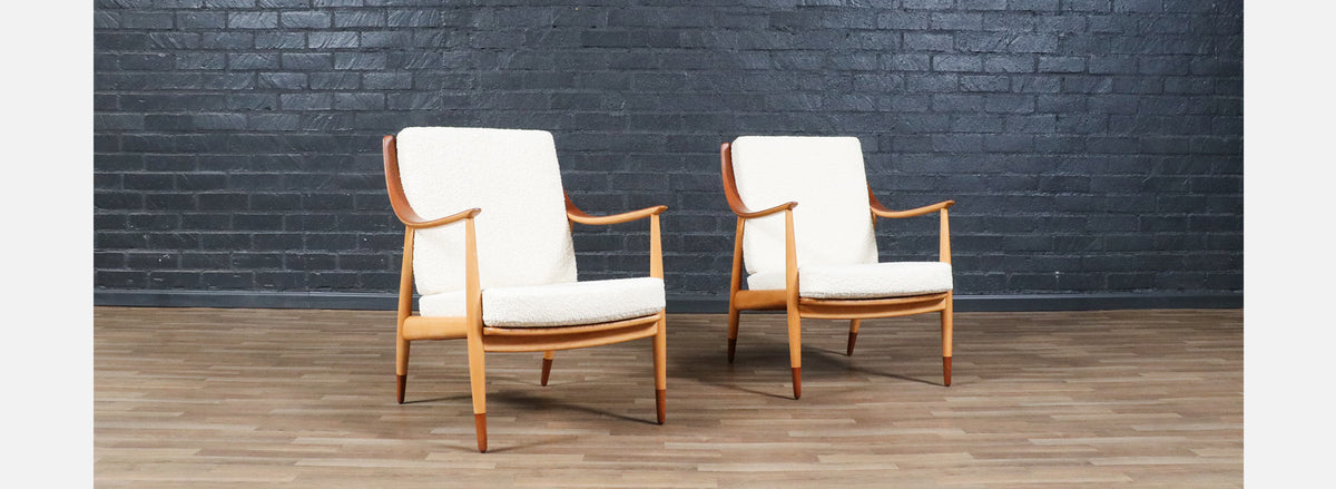 Peter Hvidt Model FD-146 Teak & Birch Lounge Chairs