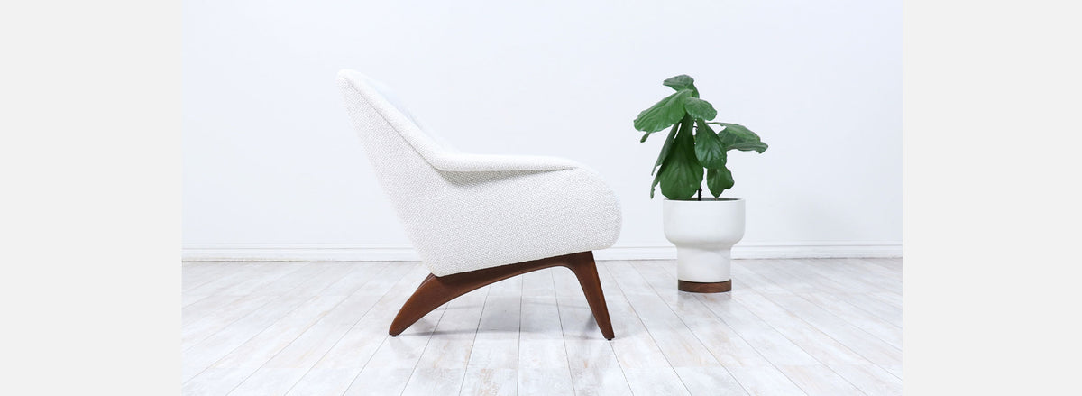 Mid-Century Modern Sculpted Teak & Tufted Lounge Chair