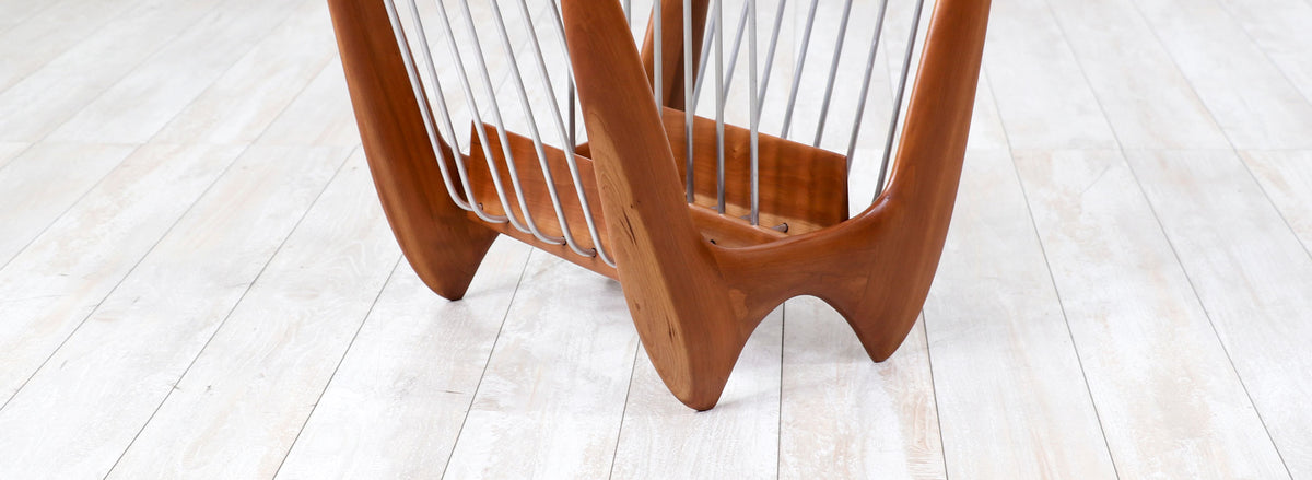 Mid-Century Modern Sculpted Walnut Magazine Holder