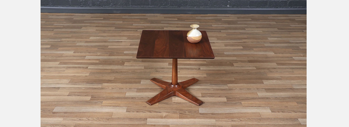Mid-Century Modern Walnut Pedestal Side Table w/ Star Base