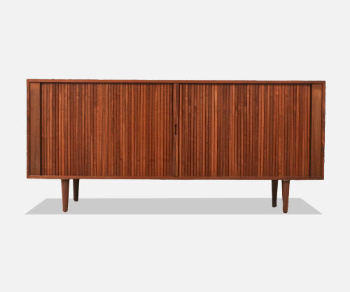 Vintage Mid-Century Walnut Tambour-Door Credenza