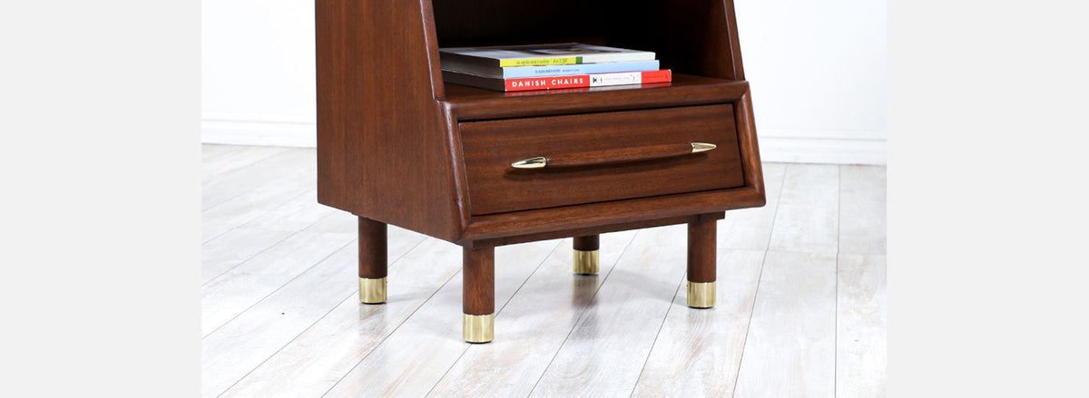 Mid-Century Night Stands with Brass Accents by John Keal for Brown Saltman