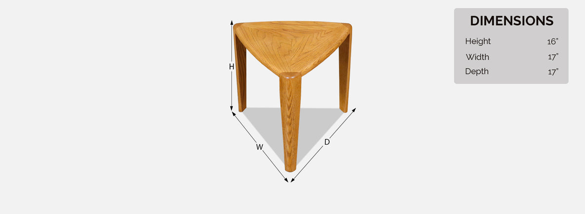 Mid-Century Modern Triangular Oak Tri-Leg Side Tables