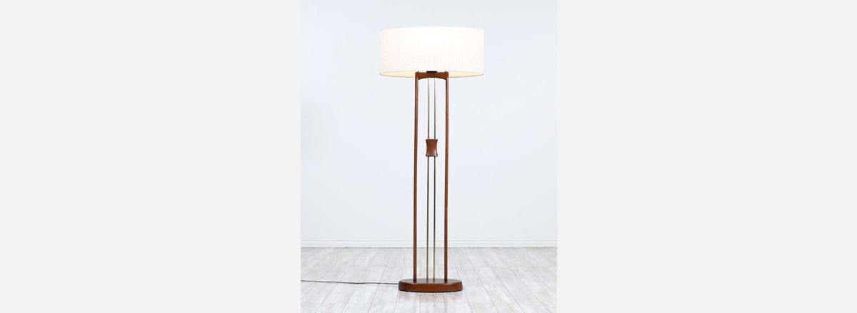 California Modern Column Walnut & Brass Floor Lamp by Modeline 