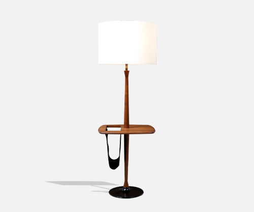 Mid-Century Modern Floor Lamp with Leather Magazine Holder by Laurel Lamp Co.