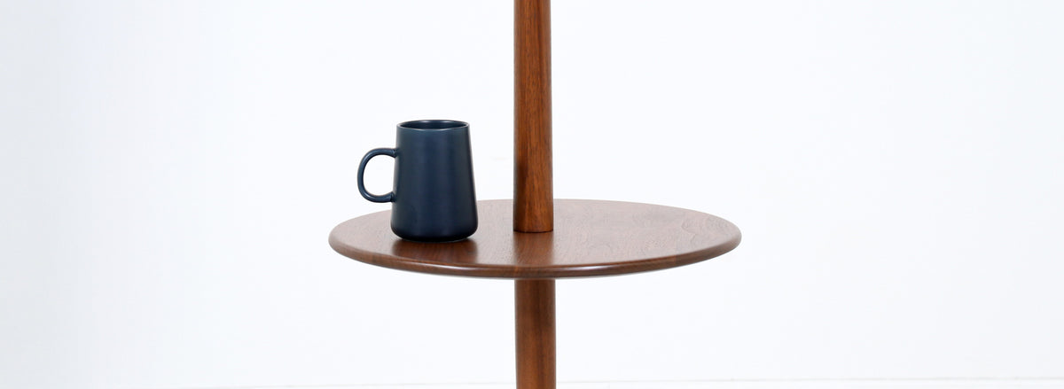 Vintage Sculpted Walnut Floor Lamp with Side Table by Laurel