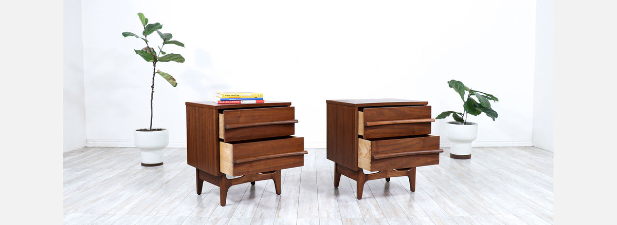 Mid-Century Modern Curved-Front Night Stands by Young Furniture Co. 