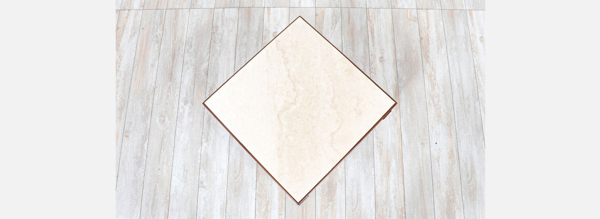 John Keal Side Table with Travertine Stone Top for Brown Saltman