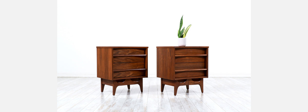 Mid-Century Modern Curved-Front Night Stands by Young Furniture