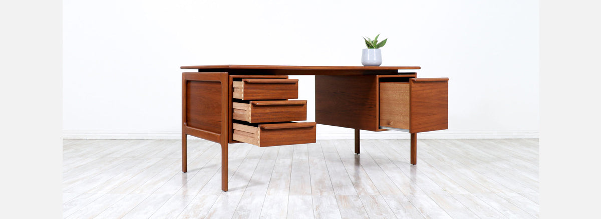 Danish Modern Floating-Top Teak Desk by G.V. Møbler