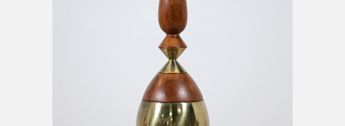 Tony Paul Sculpted Walnut & Brass Table Lamps for Westwood Industries 