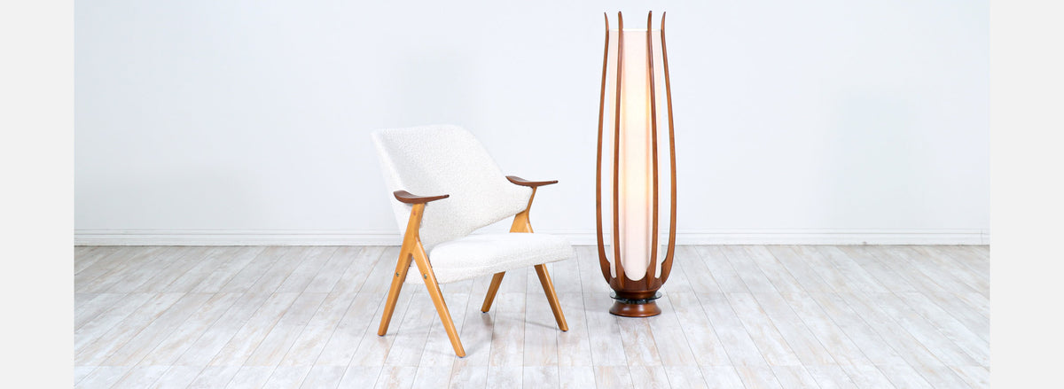 Mid-Century Modern Sculpted Walnut Floor Lamp by Modeline of California