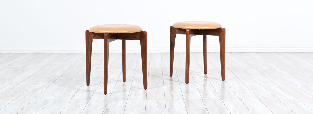 Adrian Pearsall Sculpted Walnut & Leather Stools for Craft Associates