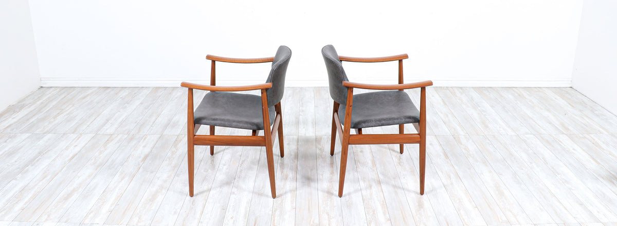 Norwegian Modern Sculpted Teak & Leather Arm Chairs by Gerhard Berg