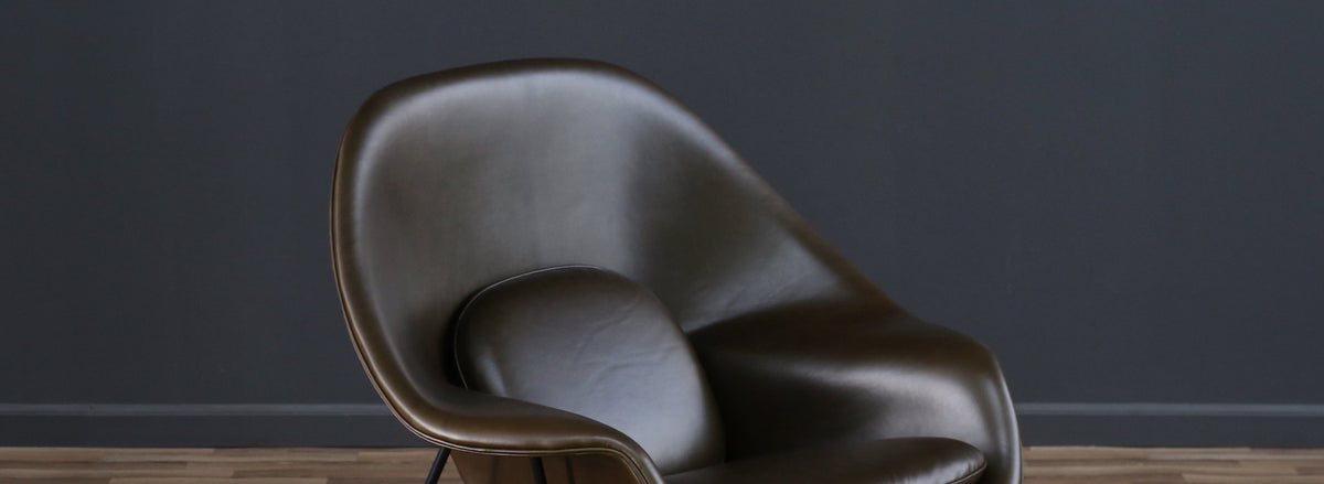 Early Eero Saarinen "Womb" Forest Green Leather Chair for Knoll