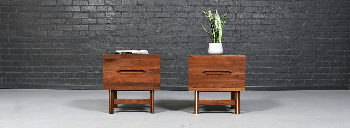 Mid-Century Modern Walnut Night Stands w/ Metal Accents