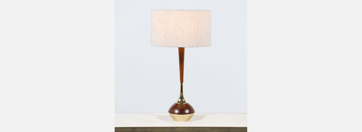 Mid-Century Modern Walnut & Brass Accent Table Lamps by Laurel 