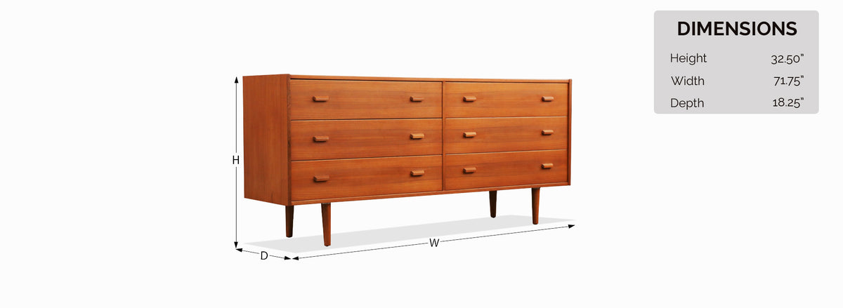 Danish Modern 6-Drawer Teak Dresser by Art Furn