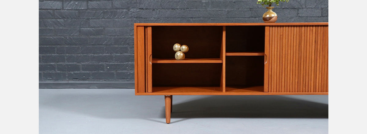 Custom Tambour-Door Teak Credenza by Danish Modern L.A.