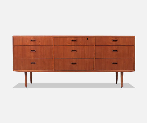 Danish Modern Teak 9-Drawer Dresser by Falster