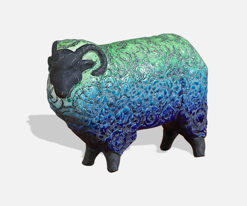 Large Aldo Londi Glazed Ceramic Ram Sculpture for Bitossi Studio