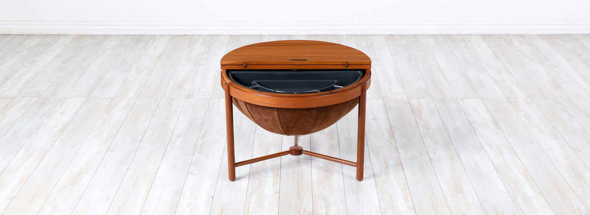 Rastad & Relling Teak & Leather Side or Sewing Table for Rasmus Solberg