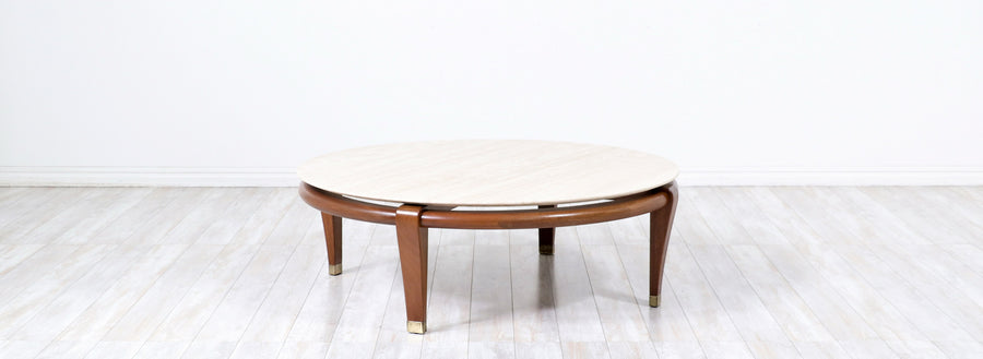 Paul Laszlo Floating Travertine Stone Top Coffee Table for Brown Saltman