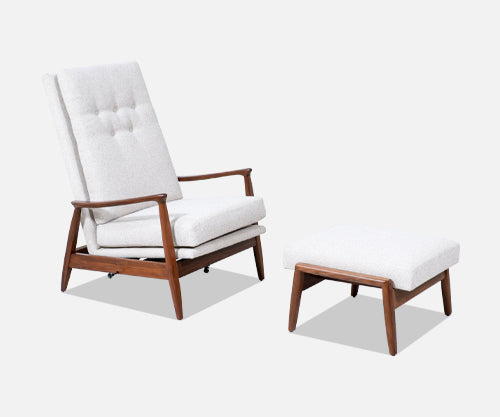 Mid-Century Modern Reclining Lounge Chair with Ottoman by Milo Baughman