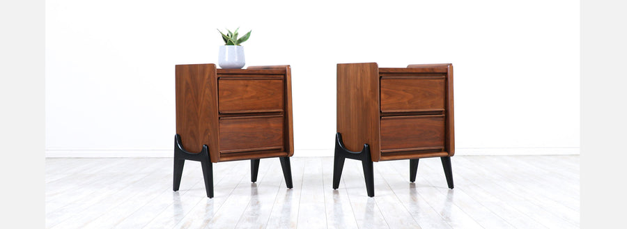 Mid-Century Modern Night Stands with Sculpted Bases