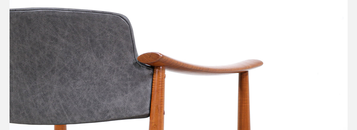 Norwegian Modern Sculpted Teak & Leather Arm Chairs by Gerhard Berg