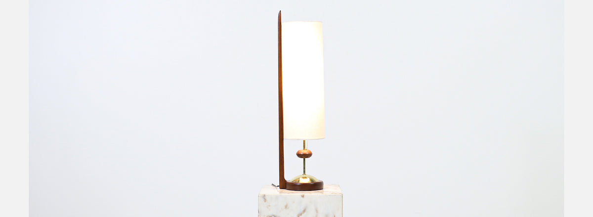 Modeline of California Modern Sculpted Walnut & Brass Table Lamp