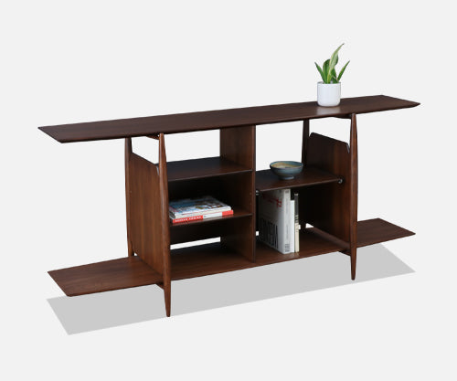 Mid-Century Modern Sculpted Walnut Tier Bookshelf