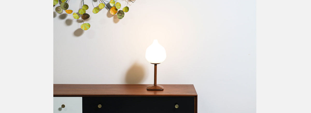 Uno & Östen Kristiansson Sculpted Oak & Frosted Glass Table Lamp for Luxus
