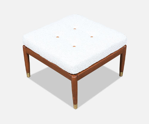 Swedish Modern Boucle & Leather Stool by Folke Ohlsson for Dux