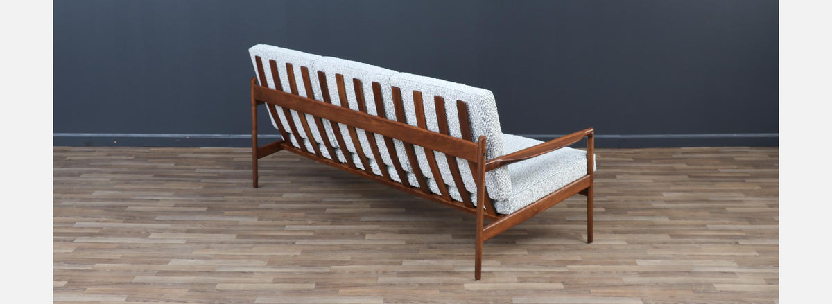 Ib Kofod-Larsen Sculpted Exoskeleton Walnut Sofa for Selig