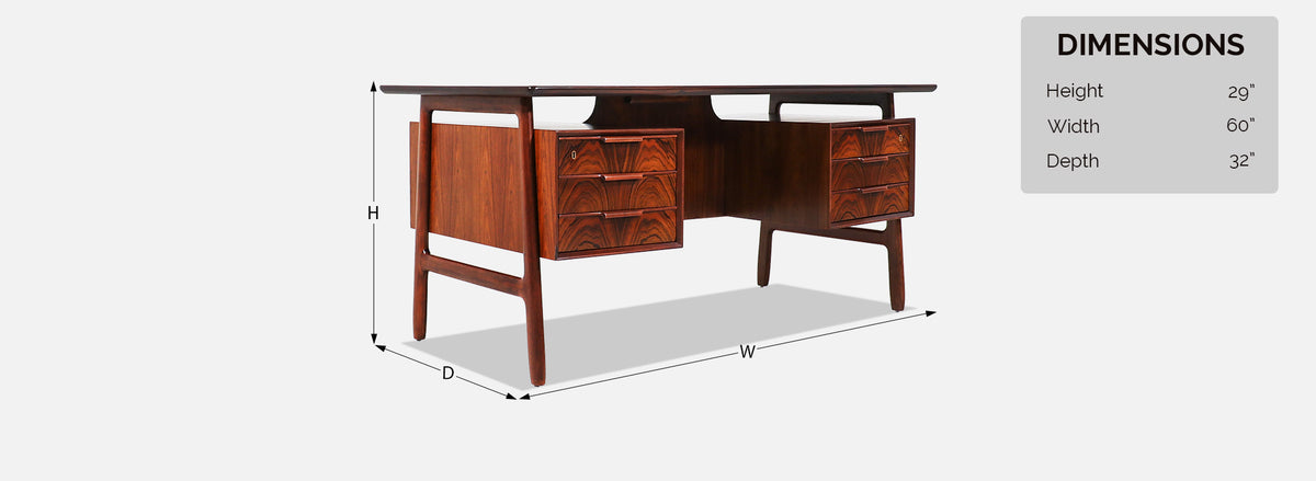 Gunni Omann Model-75 Floating Top Rosewood Desk for Omann Jun