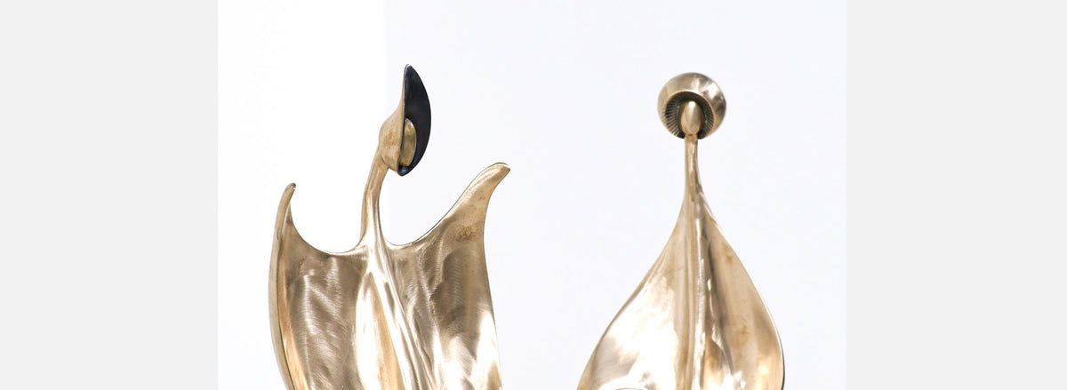 Mid-Century Modern Abstract Brass Sculpture with Pink Marble Base