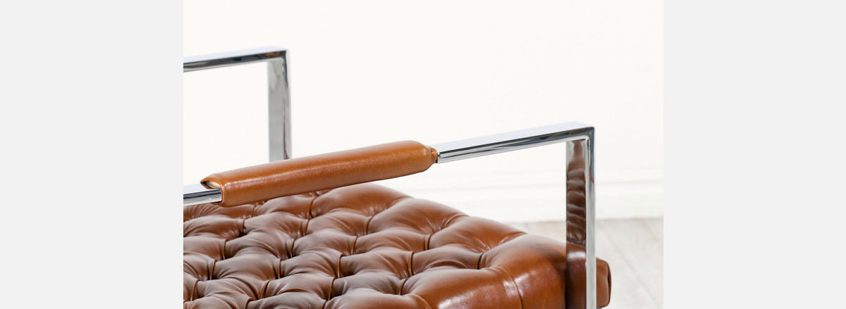 Milo Baughman Cognac Leather & Chrome Lounge Chairs for Thayer Coggin