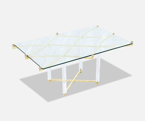 Charles Hollis Jones "Treillage" Brass & Lucite Coffee Table
