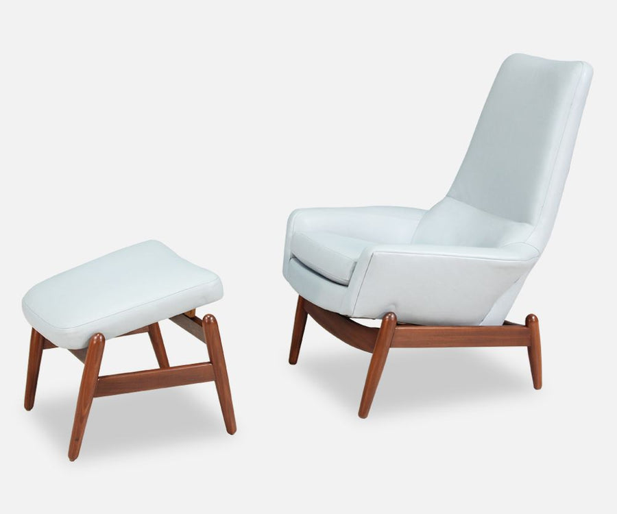 Ib Kofod-Larsen PD-30 Leather Lounge Chair with Ottoman for Povl Dinesen