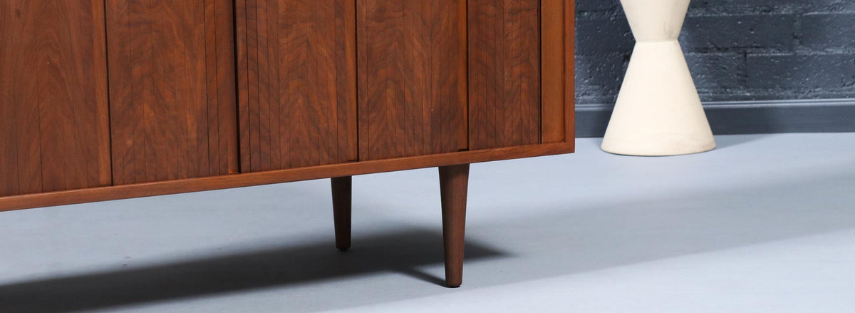Californian Modernist Tambour-Door Walnut Credenza by Barzilay