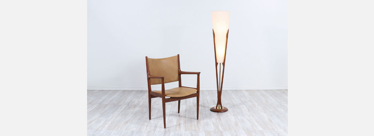 Mid-Century Sculpted Trident-Style Floor Lamp by John Keal for Modeline