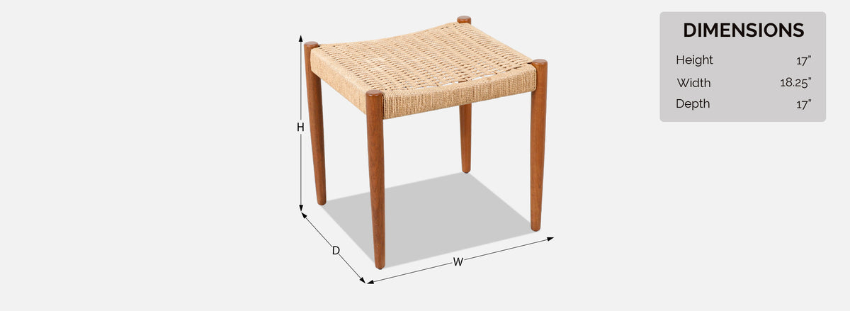 Hans Olsen Teak & Rush Chord Stool for Frem Rojle
